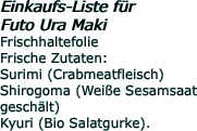 Einkaufs-Liste für   